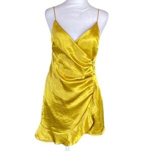 Topshop Yellow Mustard Sleeveless Spaghetti Straps Mini Ruffle Dress 4 Petite